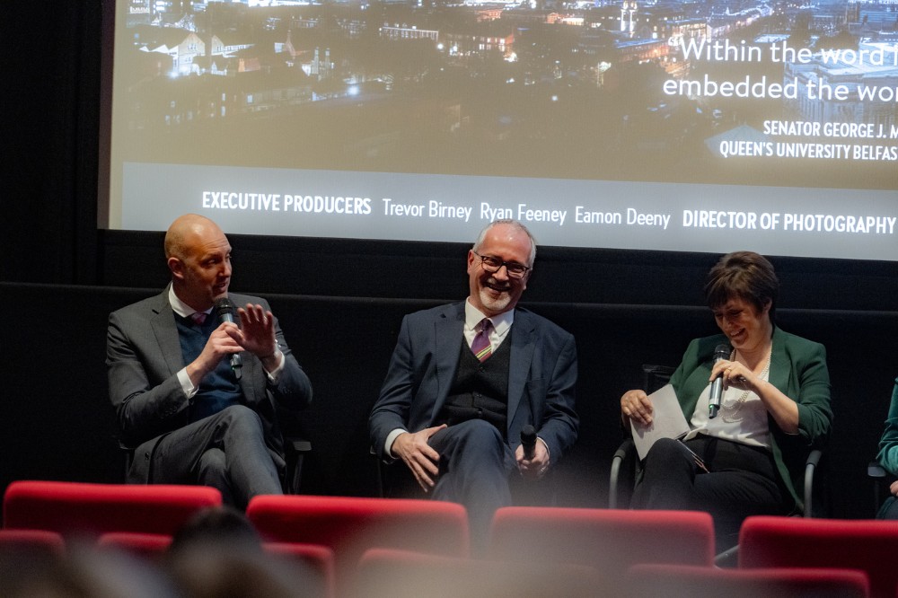 discussion panel participants at the screening of 'Delivering the Impossible: Agreement Twenty Five' in QFT, 5 December 2023