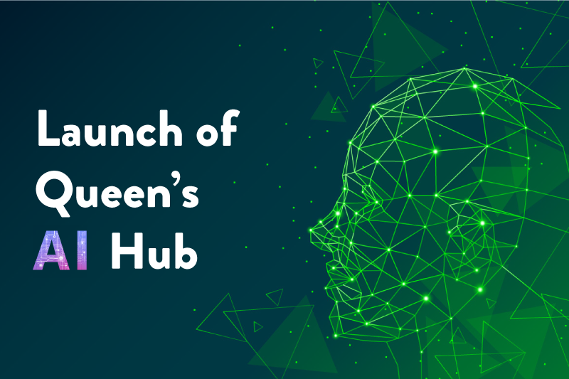 Launch of Queen's AI Hub. Image shows dots-and-lines computer-generated outline of human head in portrait