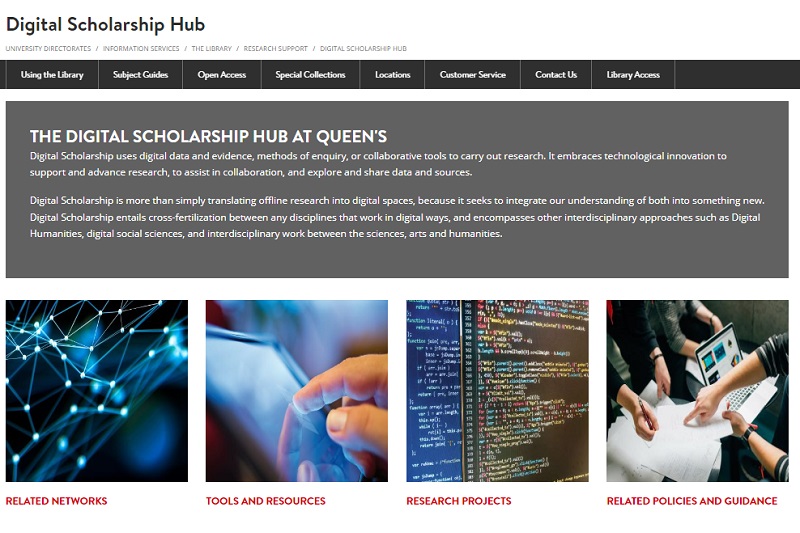 Queen's University Belfast Digital Scholarship Hub homepage screengrab