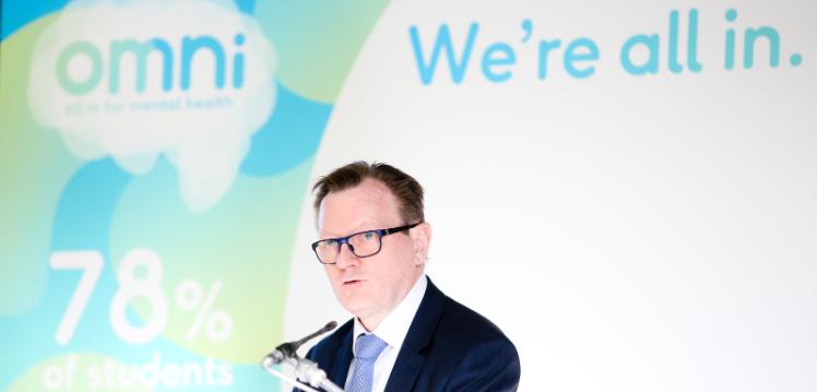 Vice-Chancellor Professor Ian Greer speaking at the launch of OMNI – All in for mental health campaign – February 2019