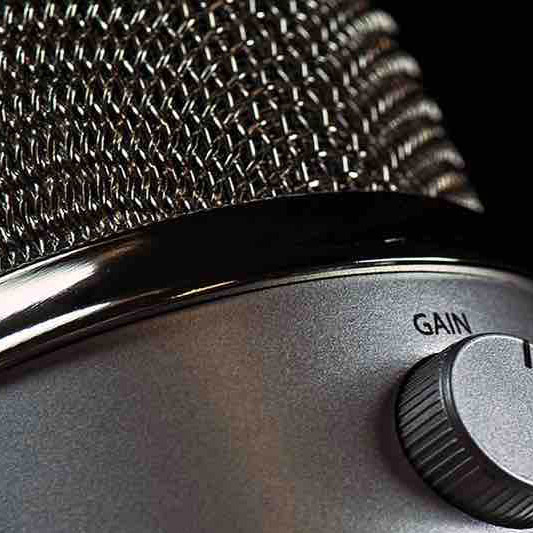 A close-up image of a microphone