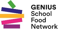 Five colored blocks stacked beside Genius School Food Network words