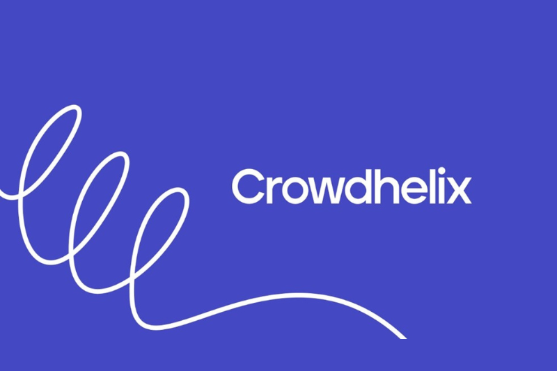 Crowdhelix logo (whiteout on blue background)