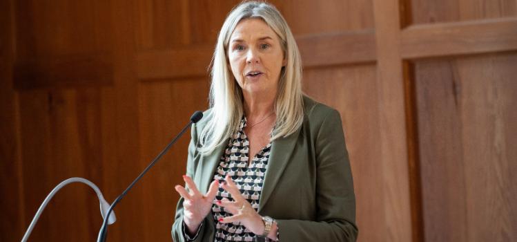 Orla Corr OBE speaking at the International Women's Day Networking Lunch 2024 in the Great Hall