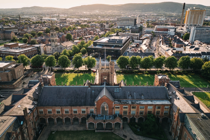 Aerial view of the Lanyon Building at Queen’s University Belfast