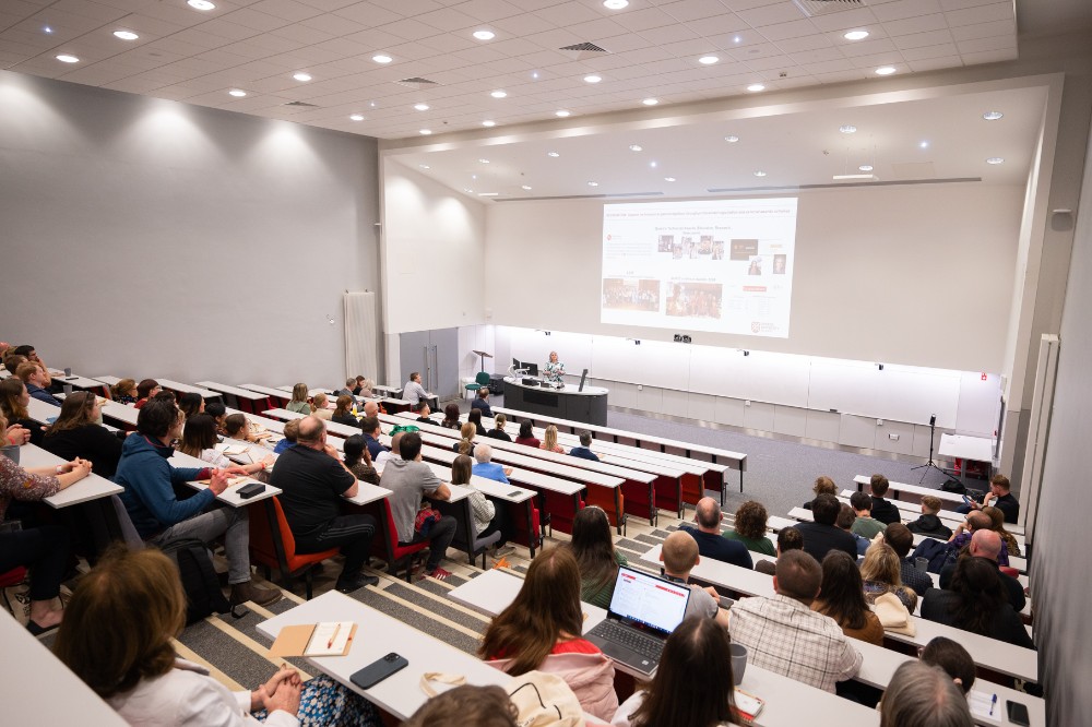 lecture taking place in a big lecture theatre at the Technician Showcase 2024