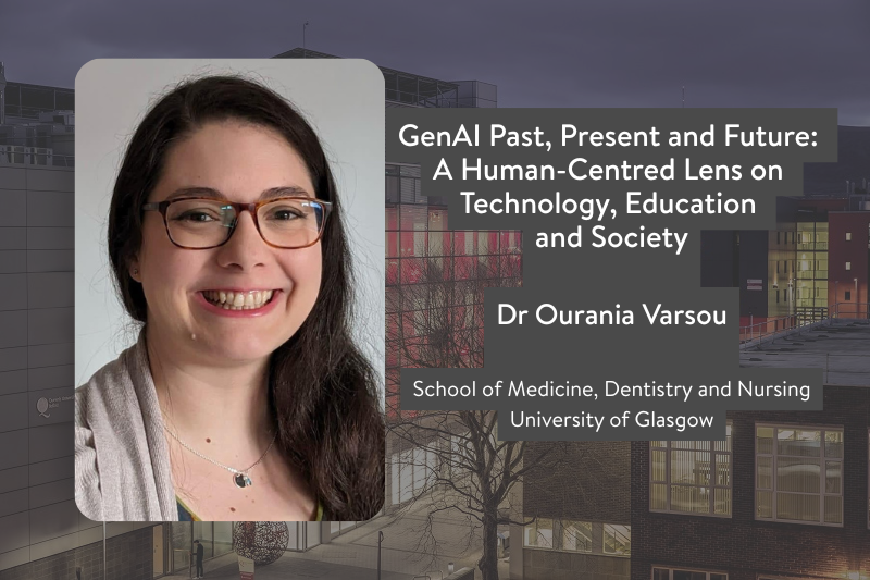 thumbnail of Dr Ourania Varsou, University of Glasgow beside lecture title and with the Wellcome-Wolfson Institute, Queen's University Belfast, pictured in the background.